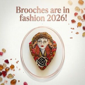 Artistic Multicolor 3D Brooch with Silver Rose